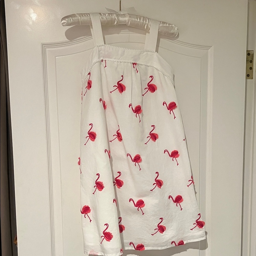 Janie and Jack White Dress with Pink Flamingos
